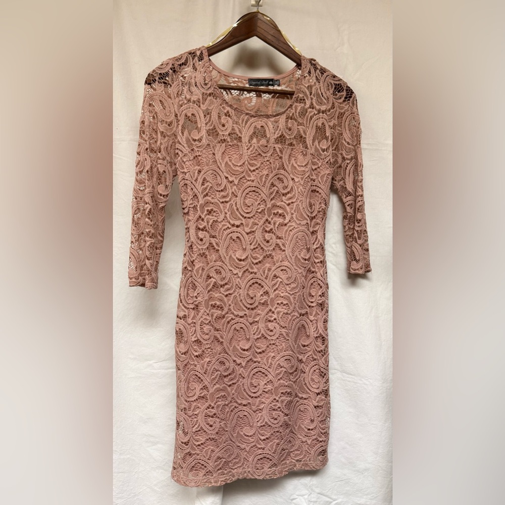 Crystal Doll Blush Lace Long-Sleeve Sheath Dress